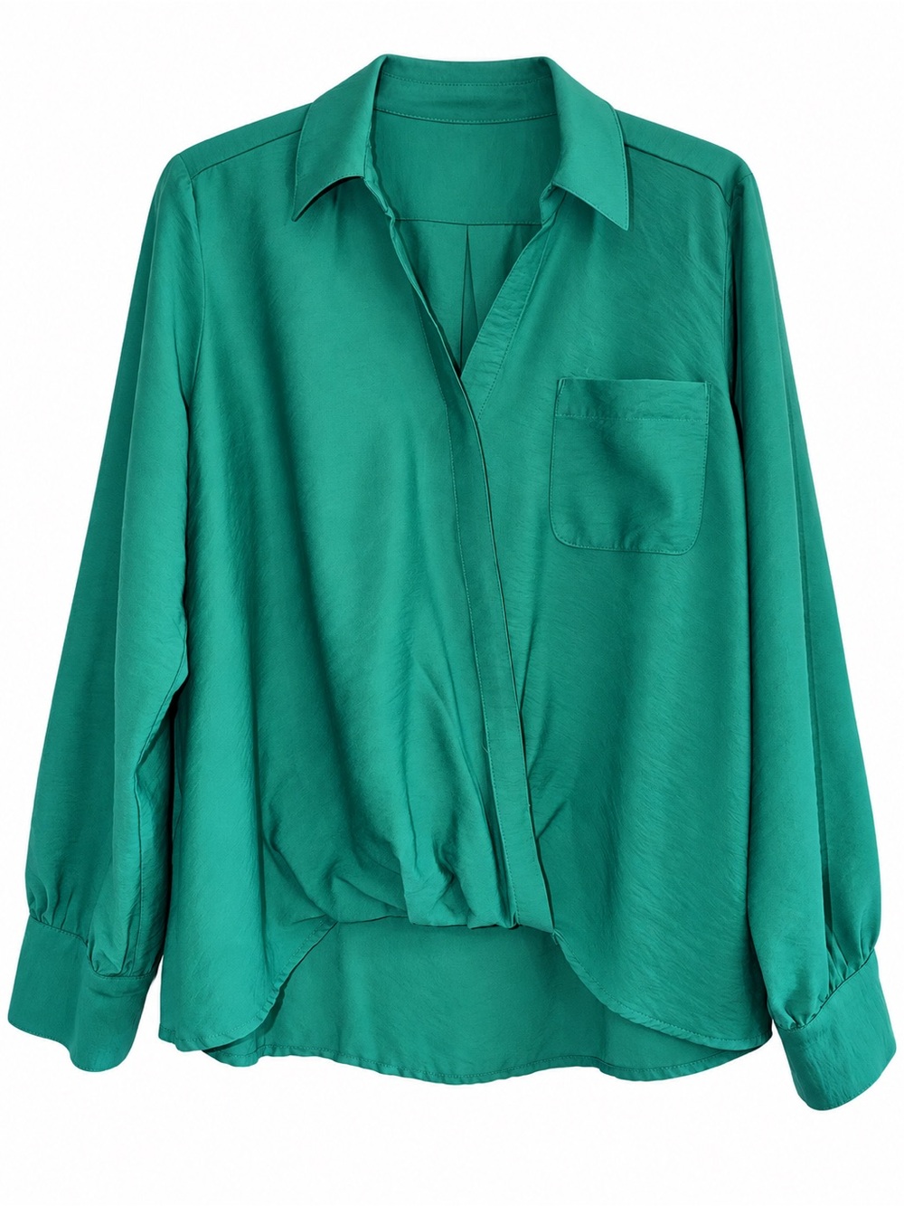 Simple Vera Long-Sleeve Wrap Front Blouse - Teal Green